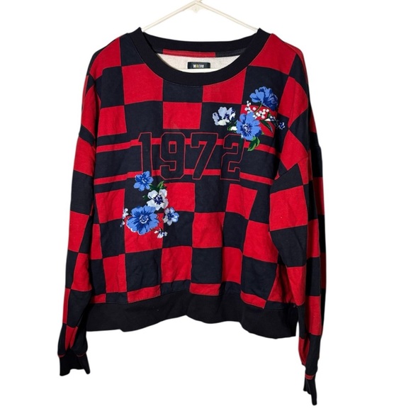 Anthropologie Maeve Large Red and Black Checkered Printed‎ Crew Sweatshirt - Picture 4 of 7